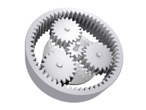 planetary reducer from metallic gear on white background