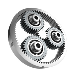 Planetary reducer from metallic gear on white background